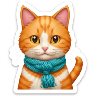 Cat knitting a tiny scarf sticker