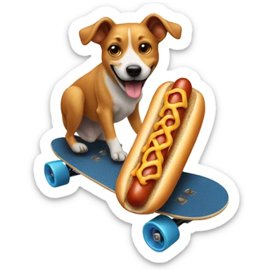 Dog on a skateboard eating a hotdog sticker