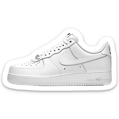 Two white Nike Air Force 1 shoes arranged with the second shoe behind the first, pure white colorway, iconic Nike swoosh, minimalist design sticker
