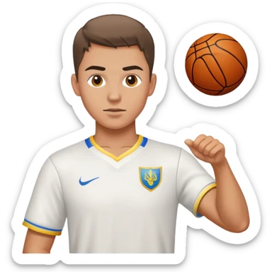 Ukrainian young man in a white embroidered shirt playing sports sticker