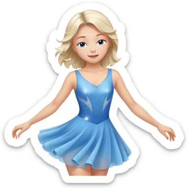 The ice skater girl in the sparkling blue dress spins gently with her eyes closed. sticker
