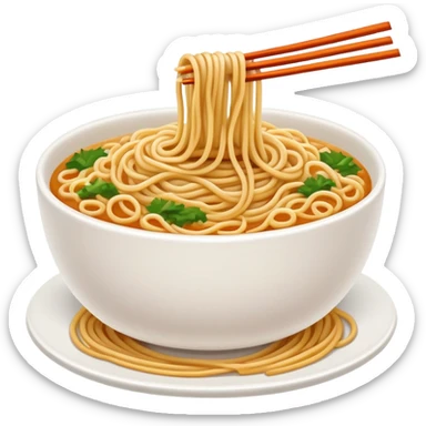 Wuhan Hot Dry Noodles with sesame paste topping, simplified emoji style with bold outlines and bright colors, cartoon style Hubei specialty breakfast sticker