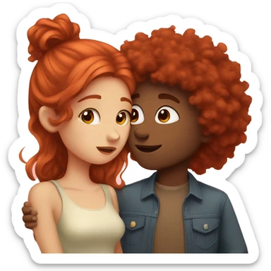 Girl with red hair kissing boy with brown fluffy hair sticker
