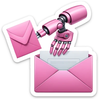 intense pink robotic hand holding email envelope sticker
