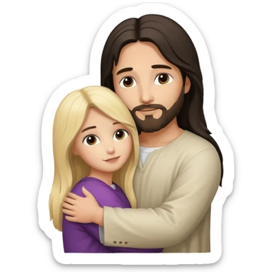 Jesus Christ with dark hair hug blonde girl  sticker