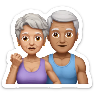 granny with a young pumped up guy emoji iOS 18.1 sticker