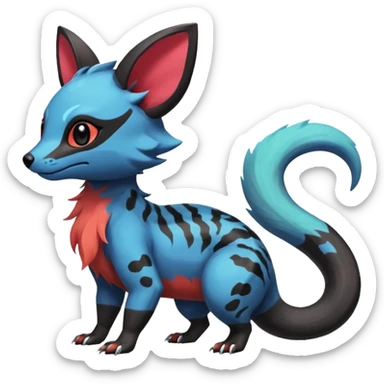 Rare exotic cute epic aesthetic colorful Salandit-Eevee-Civet-species-Fakemon-hybrid-creature, with markings, full body sticker