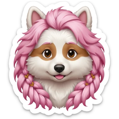 braided haired dog pink hair sticker