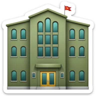 modern military factory building, military green color, with windows and doors, no smoke, visually appealing, no weapons, no vehicles, high quality emoji style sticker