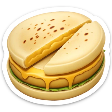 Colombian Arepa Cinematic Realistic Colombian Arepa Dish Emoji, depicted as a single, golden arepa with a crisp exterior and soft interior, rendered with lifelike textures and warm, inviting lighting. sticker