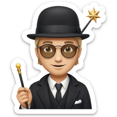 Un humain homme avec un chapeau melon et des sunglasse et une baguette magique sticker