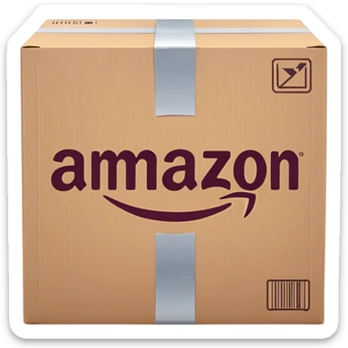 Amazon package with burgundy amazon logo sticker