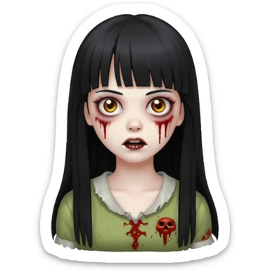 zombie girl with black long straight hair with bangs  sticker