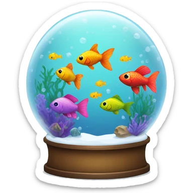 Aquarium with colorful fish in snow globe  sticker