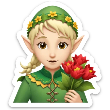 elf woth flower boque sticker