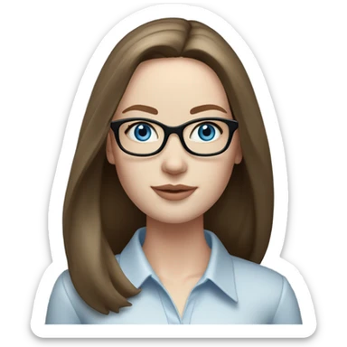 Lifelike pale elegant classy model, straight shoulder length brunette, glasses and blue eyes  sticker