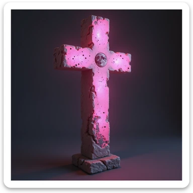 realistic gothic cross, pink with a moon and stars, photorealistic style sticker