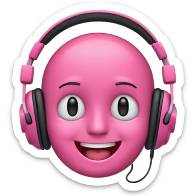 Create a pink happy emoji who listens to music sticker