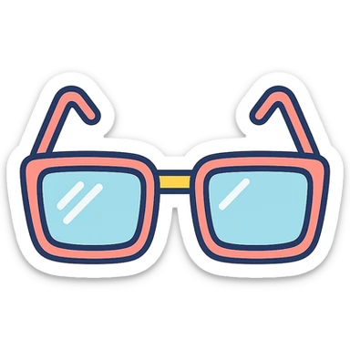 stylish eyeglasses for vision with diopters, rectangular frame, front view, vector look with shadows and glare, detailed shading, thin clean outlines, pastel palette, Japanese pop art, sticker look, highly detailed, transparent background sticker