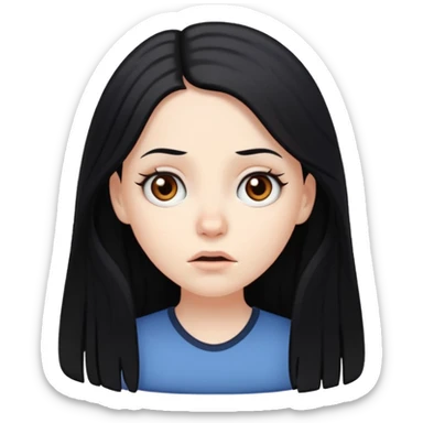 confused white girl with long black hair and brown eyes sticker