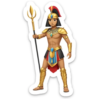fullbody egyptian ancient soldier with spear and golden armor, action stance sticker