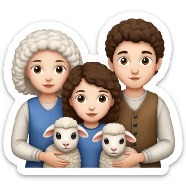 3 girls white and 2 boys withe and a sheep sticker