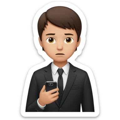 generate a brunette teen boy. dressed formally at work.  calling on a mobile, looking upset sticker