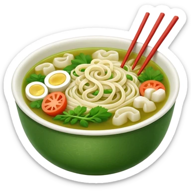 create khmer noodle emoji with green broth and white noodle with vegetable with chabstick sticker