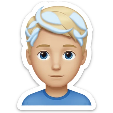 boy with blonde hair, blue eyes and brown shirt sticker