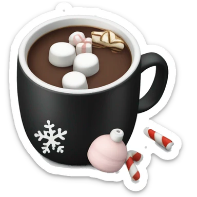 christmas black colour cup with hot chocolate and marshmallows with more Christmas details in the cup sticker