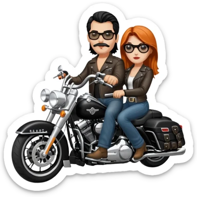Un couple de biker sur une harley road king noire, l'homme n'a pas de moustache et une paire de lunettes demetz ros21, la fille a des cheveux plus dans les tons chatain sticker