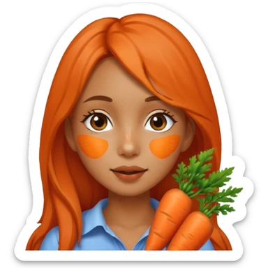 Girl using carrot for a glowy skin sticker