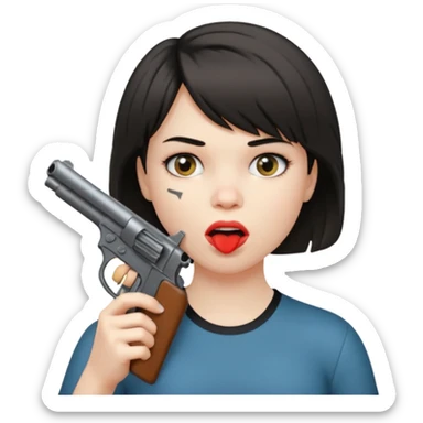 short hair girl with mullet putting gun in her mouth sticker