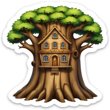 house inside a large dark tree trunk sticker