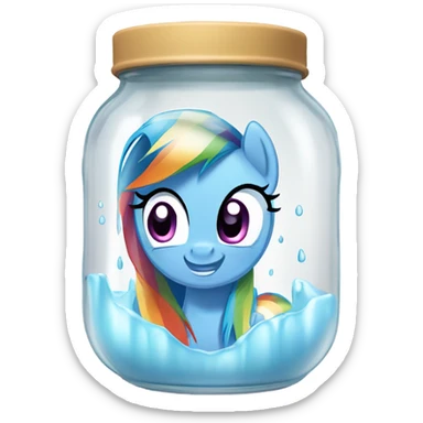 Rainbow Dash crying in a jar with milk at the bottom of the jar sticker