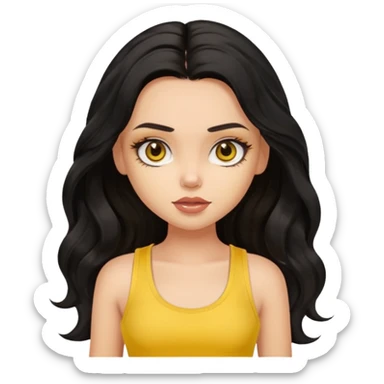 a pretty bratz light dusky girl with long wavy black hair in a yellow tank top sticker