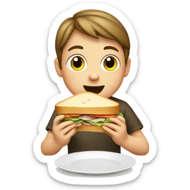 A European child eats a sandwich sticker