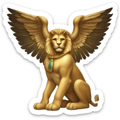 An emoji representing a greek sphinx (not egyptian) with wings of an eagle, body of a lion/cat and face of a woman sticker