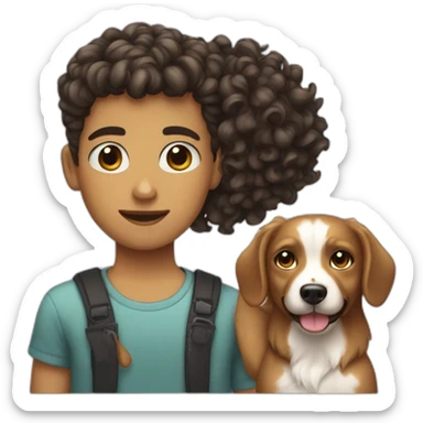 short hair boy with long hair girl with curly dog sticker