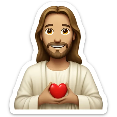 Jesus holding a cream red heart and smiling  sticker