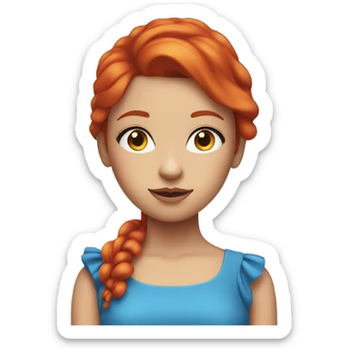 Girl, red hair, colorful makeup, blue dress, head sticker