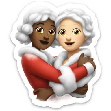 two white mrs claus hugging sticker