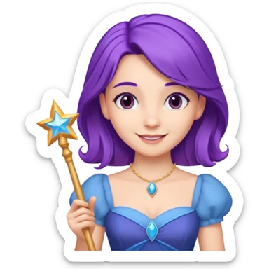 Princesses with Magic Wand in Purple Hair, blue dress sticker