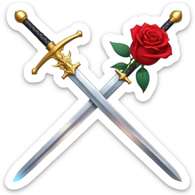 Crossed weapons with a rose sticker