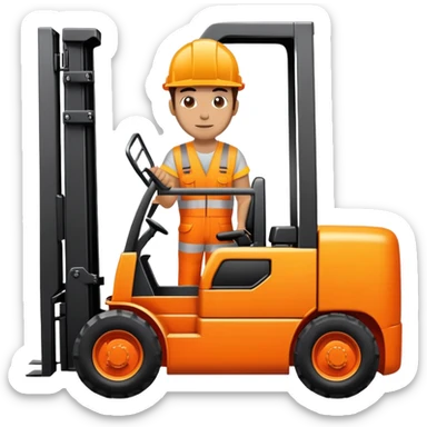 man wearing orange hi visibility overalls driving a forklift truck sticker