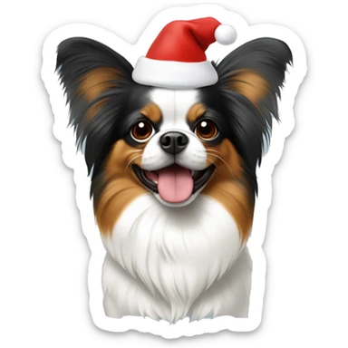 Tri color papillion wearing Santa hat sticker