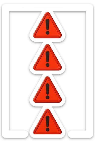 segnali di pericolo con punti esclamativi rossi fluttuano in aria verticalmente isolati su sfondo bianco sticker