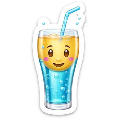 3D iPhone style emoji of bubbly soda pop, fizzy bubbles rising, translucent sparkling liquid, isolated on white background, soft shadows, high detail, playful and cute. sticker