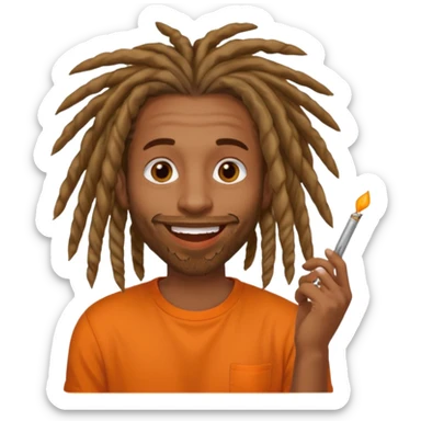 Brownskin man with long dreadlocks orange shirtblunt in mouth sticker