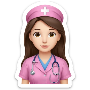 pretty brunette nurse with long hair in pink scrubs sticker